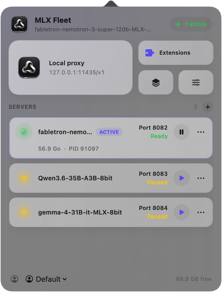 MLX Fleet menu bar popover